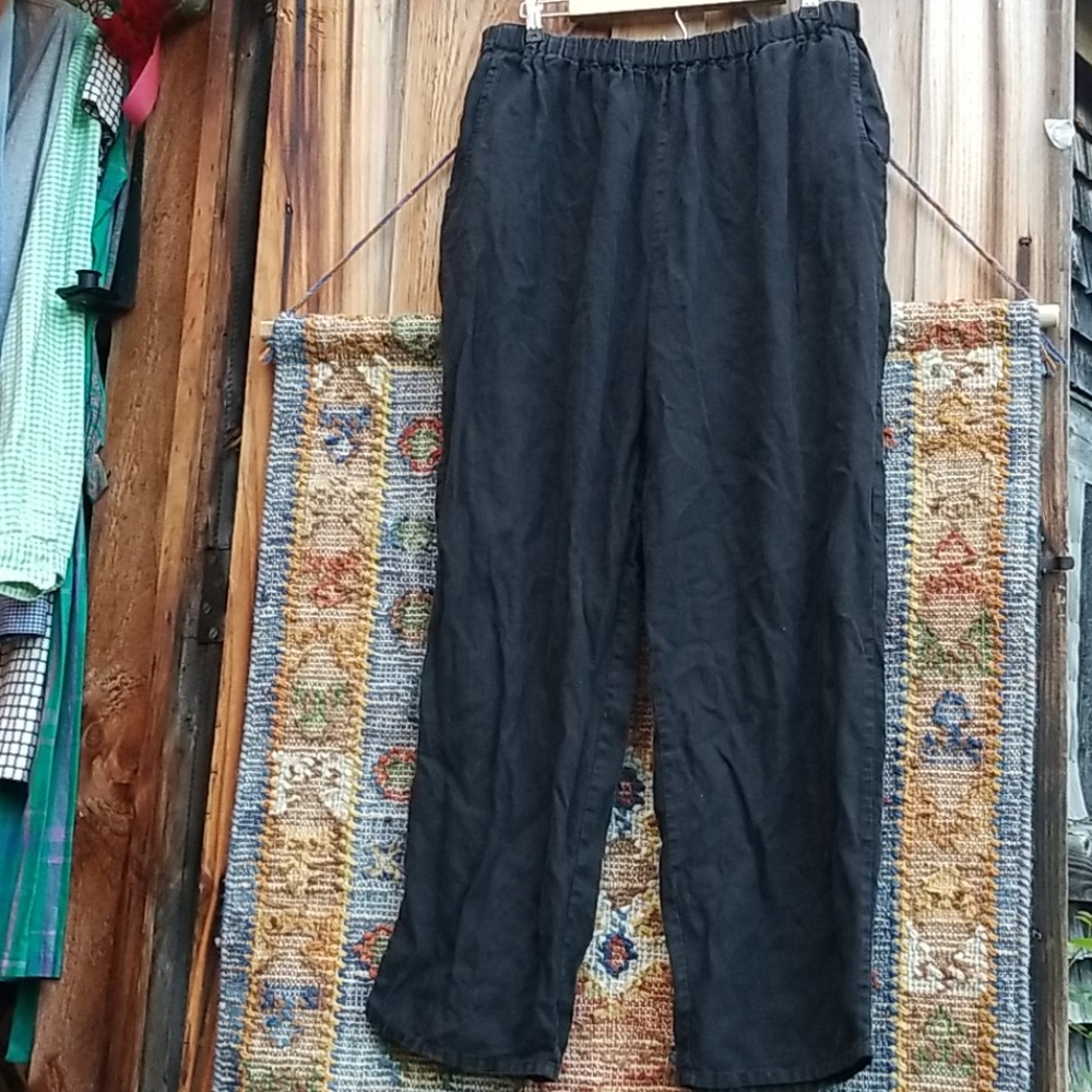Vtg FLAX Englelhart black linen pull on pants L